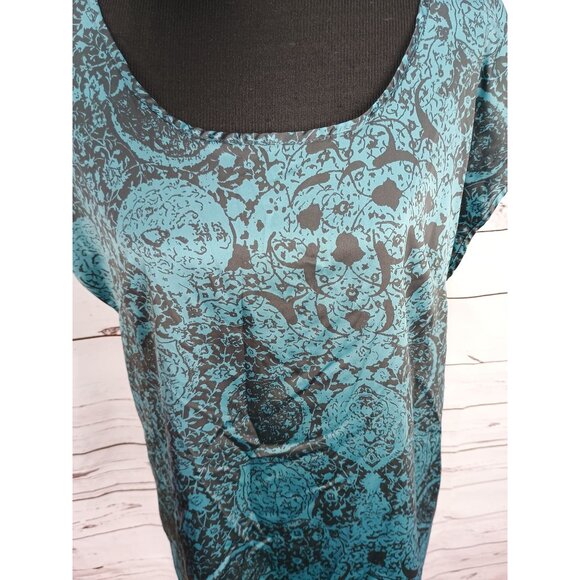 The Limited Womens XL Blue & Brown Abstract Short Sleeve Blouse - Picture 7 of 7